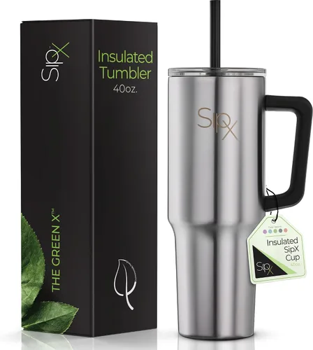 Miniatura 9 de SipX™ Vaso aislado de 30 onzas con asa y pajita, acero inoxidable aislado al vacío, a prueba de fugas, apto para portavasos - Perfecto para café