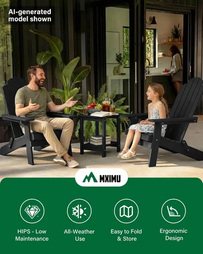 Miniatura 7 de MXIMU Silla Adirondack plegable para exteriores: sillas Adirondack fáciles de montar y cómodas, silla de plástico compuesto para todo tipo de clima