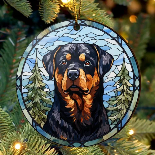 Miniatura 4 de V VIBEPY Rottweiler impreso en 2D, adornos para perros, adornos de madera de 2 lados de 3.5 pulgadas, regalo para amantes de Rottweiler, decoración