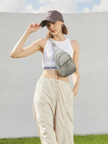 Miniatura 49 de Telena Bolso bandolera para mujer, bolso cruzado para mujer, cangurera de cuero vegano con correa ajustable