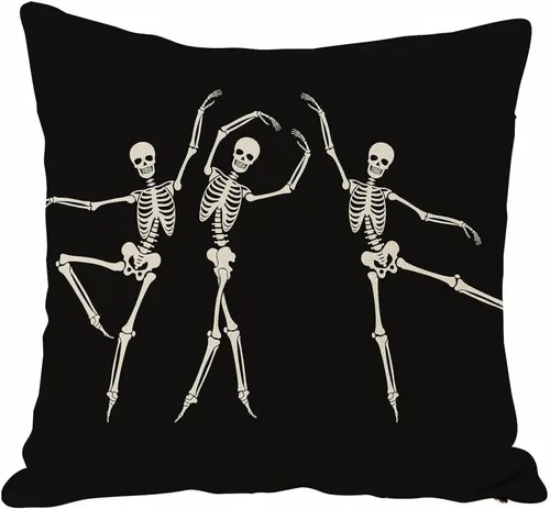 Miniatura 8 de JOOCAR Fundas de almohada de calavera de Halloween, diseño de esqueleto, divertida funda de cojín para sofá, decoración del hogar, 16 x 16 pulgadas