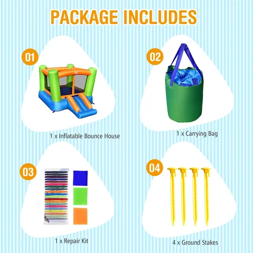 Miniatura 5 de Costzon Casa inflable de rebote para niños pequeños para fiestas en interiores y exteriores, diversión familiar con tobogán, tela Oxford, mini casa
