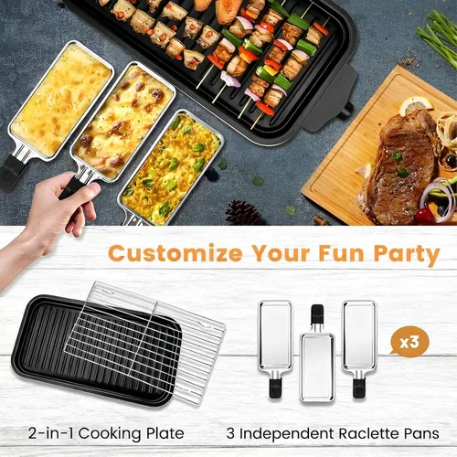 Miniatura 4 de YOHAWJAN - Parrilla eléctrica para interiores de 1700 W, 2 en 1, sin humo, para cocina, con red de parrilla y placa extraíble antiadherente