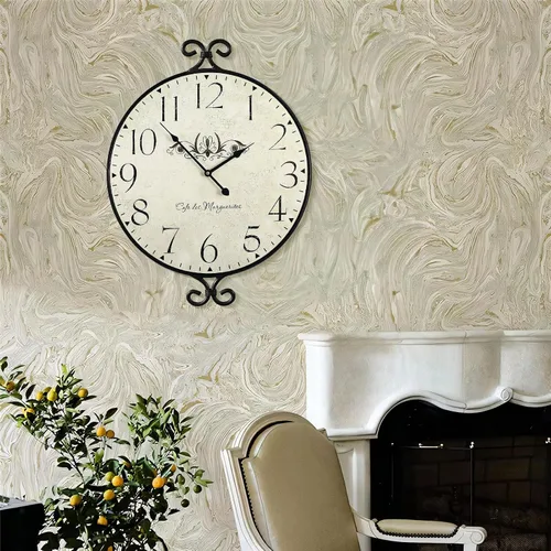 Miniatura 4 de Reloj de pared estilo granja, 17 pulgadas de alto x 13.4 pulgadas de profundidad, marco de hierro forjado con acabado gris cálido, reloj de pared