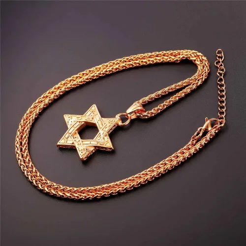 Miniatura 139 de U7 - Collar con Estrella de David para hombres y mujeres, dije hexagonal de acero inoxidable con cruz/piedra de rubí/collares clásicos judíos