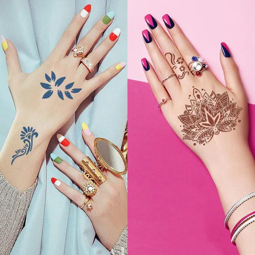 Miniatura 7 de Plantillas temporales de tatuaje reutilizables para mujeres y niñas, kit de plantillas de tatuaje de henna, plantillas temporales de tatuaje