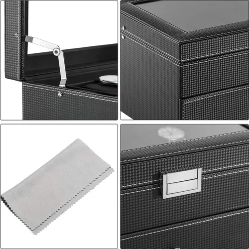 Miniatura 6 de BASTUO Caja de reloj 20 relojes organizador de exhibición de cuero de fibra de carbono de lujo, caja de colección de joyas para hombres y mujeres