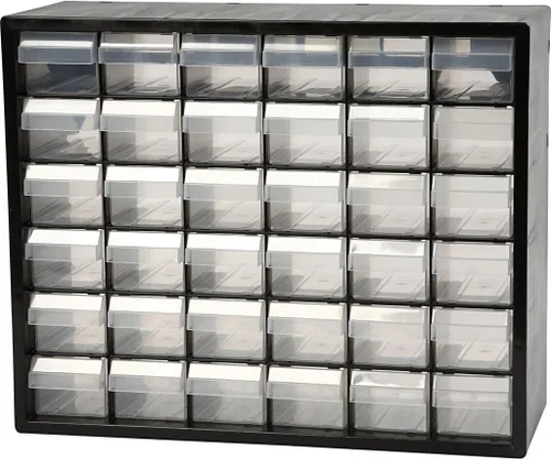 Miniatura 7 de Raaco Gabinete de almacenamiento de acero, compacto de 30 cajones, cajón de plástico de polipropileno transparente, organizador de piezas pequeñas