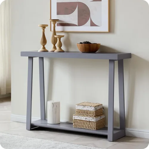 Miniatura 11 de Kings Brand Furniture Emma Mesa consola estrecha con estante inferior perfecta para mesa de sofá, mesa de entrada para pasillo, detrás del sofá