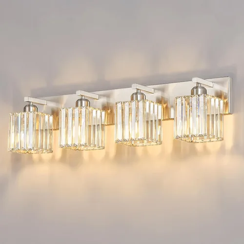 Miniatura 29 de Lámpara de tocador moderna de 2 luces de níquel cepillado, lámpara de tocador de cristal, luz de pared de baño, accesorios de iluminación de baño