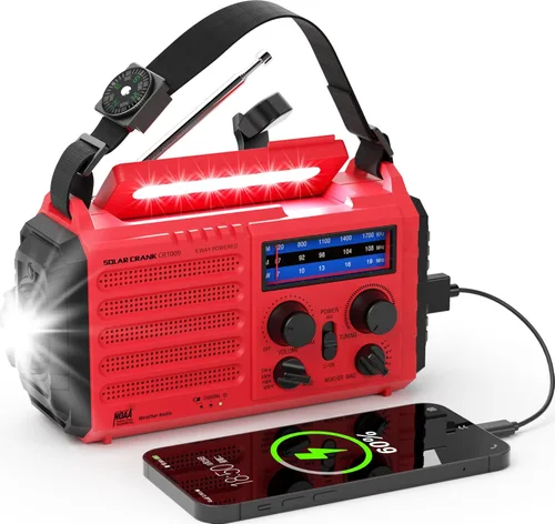 Miniatura 14 de AUTO NOAA Radio de emergencia de alerta, manivela solar portátil AM FM radio meteorológica de onda corta para supervivencia, radio a