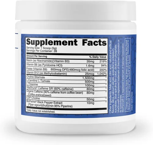 Miniatura 4 de TransformHQ Energy & Focus Powder (frambuesa azul) - Mezcla de bebida energética Boost Shot Clean - Sin azúcar - Sin OMG, sin gluten - 28 porciones