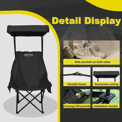 Miniatura 4 de YOUNG WOOD Silla de Camping y Playa Portátil con Toldo de Sombra, Plegable Ligera de Gran Tamaño para Todos, Fácil de Abrir y Cerrar Sin