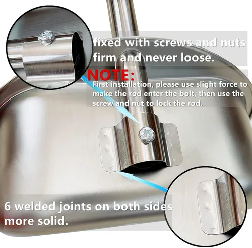 Miniatura 5 de Sartén de polvo de mango largo – 33.5 pulgadas de acero inoxidable para interiores y exteriores, recogedor resistente para el hogar con mango largo