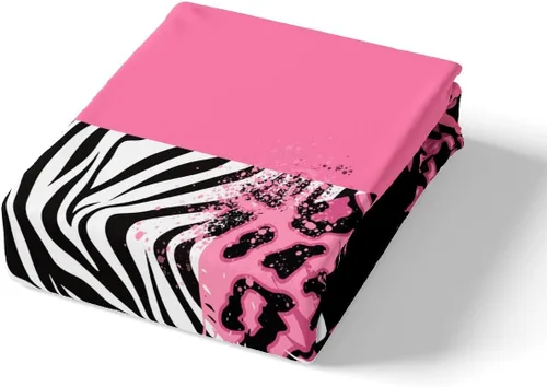 Miniatura 5 de Manfei Sábana bajera ajustable de labios de rosa, tamaño individual, funda de cama con estampado de cebra de leopardo con 1 funda de almohada, juego