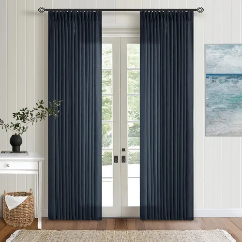Miniatura 229 de Cortinas de lino natural con pliegues fruncidos de 120 pulgadas de largo para sala de estar, cortinas plisadas con ganchos y lengüeta trasera
