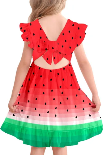 Miniatura 13 de Yousie Vestido de verano para niña pequeña, con volantes, lazo en la espalda, espalda descubierta, vestido de verano para fiesta