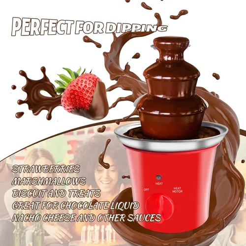 Miniatura 5 de Máquina Mini Fuente de Chocolate Eléctrica Pequeña Fuente de Fondue de Chocolate para Fiesta para Caramelos Mantequilla Queso (Rojo)