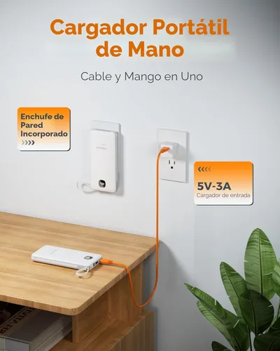 Miniatura 3 de Cargador portátil con cables integrados, cargador de batería TESSAN de 10000 mAh de carga rápida con cargador de pared plegable, paquete de batería