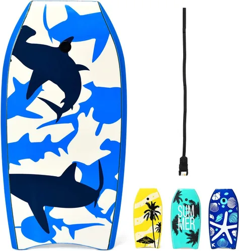 Miniatura 17 de GYMAX Tablas de Bodyboard para Playa, Tabla de Bodyboard de 33"/37"/41" con Núcleo de Espuma EPS, Cola en Media Luna, Doble Canal y Correa