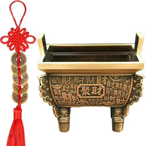 Miniatura 11 de Rana de dinero Feng Shui de latón de tres patas, riqueza tradicional, estatua de sapo de dinero con juego de 5 monedas de buena suerte, monedas