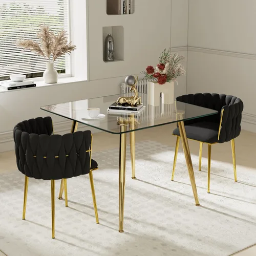 Miniatura 27 de Juego de mesa de comedor de cristal plateado para 2, juego de mesa cuadrada de lujo moderno de 36 pulgadas, juego de mesa de cocina minimalista de 3