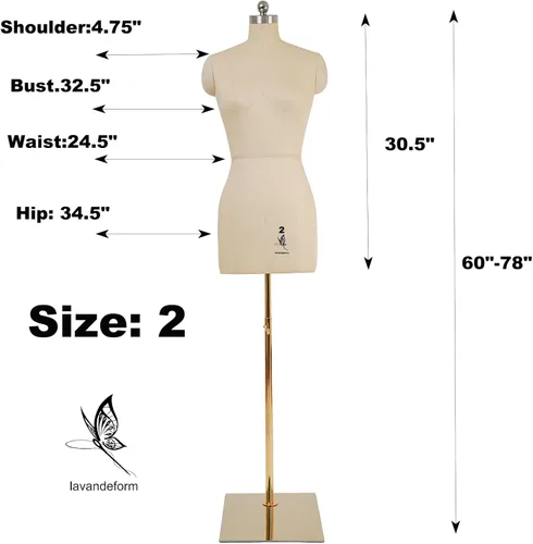 Miniatura 2 de Modelo de vestido femenino Torso Body Formas de ropa, cuerpo de espuma de maniquí de costura para fijar. Soporte ajustable en altura (beige, 2)