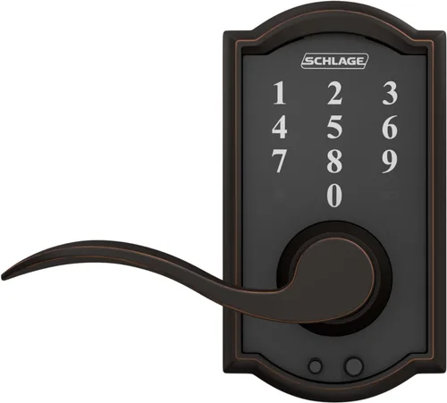 Miniatura 6 de Schlage - Cerradura táctil Camelot con picaporte Accent, cerradura de entrada electrónica sin llave (bronce envejecido, FE695 CAM 716 ACC)