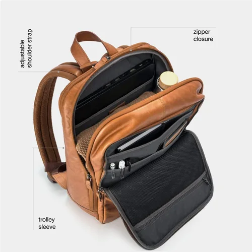 Miniatura 6 de VELEZ Mochila unisex de cuero de grano completo + cartera plegable con clip para dinero, Velez Mochila unisex de cuero + cartera plegable negra