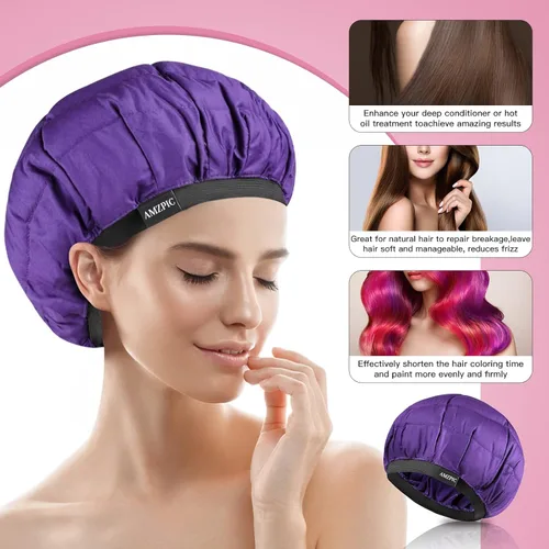 Miniatura 3 de Tapa térmica inalámbrica de acondicionamiento profundo, segura, tapa de calor para microondas para vaporizar, terapia de calor para el cabello, Negro