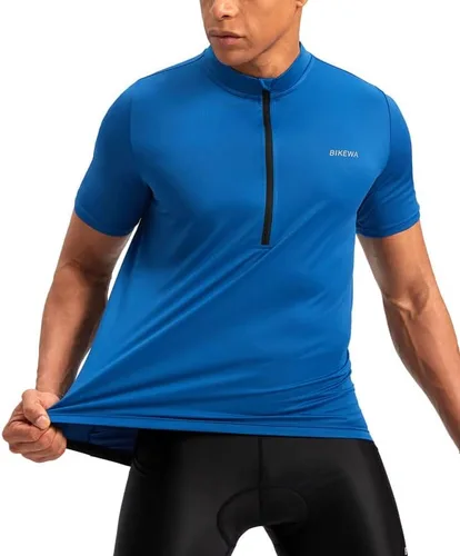 Miniatura 2 de Bikewa Maillot de ciclismo para hombre que absorbe la humedad, manga corta, UPF media cremallera, ciclismo, ciclismo de carretera, camisas