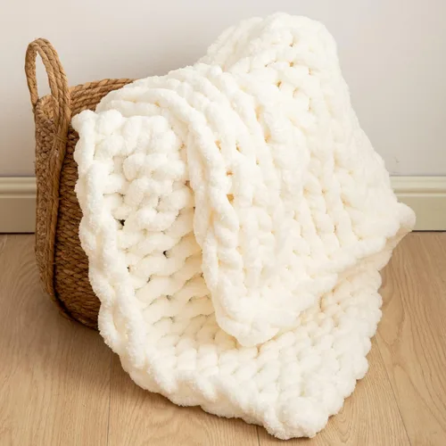 Miniatura 21 de WESHIONGOO Manta de Punto Grueso Throw 40"*40" (101.6cm*101.6cm) Mantas de Punto para Sofá Cama Manta Suave Esponjosa con Hilo Chenille Jumbo Grueso