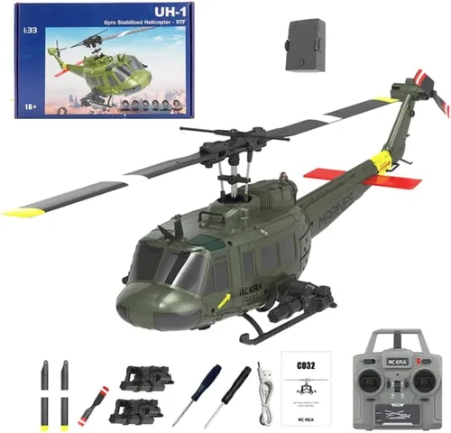 UH-1 Huey Helicópteros de control remoto para adultos, RC ERA C032 1/48 escala 6CH 2.4G Giroscopio estabilizado avión con mosca boca abajo 3D
