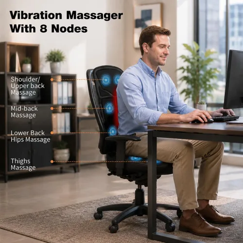 Miniatura 2 de SLOTHMORE Masajeador de espalda de vibración para silla con calor, almohadilla masajeadora de silla con 8 vibraciones, cojín de asiento de masaje