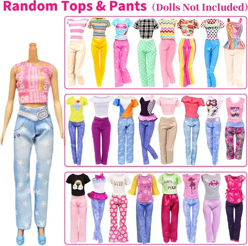 Miniatura 4 de Ecore Fun 39 piezas de ropa y accesorios para muñecas, 3 vestidos de moda, 10 vestidos deslizantes, 3 tops, 3 pantalones, 10 collares, 10 zapatos