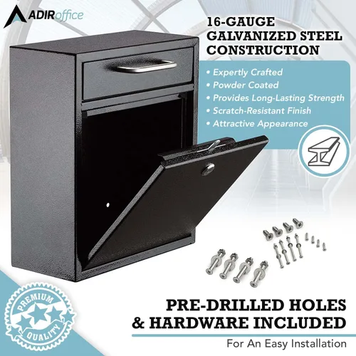Miniatura 2 de AdirOffice contenedor con traba - Buzón de correo montado en pared., negro, 631-05-BLK