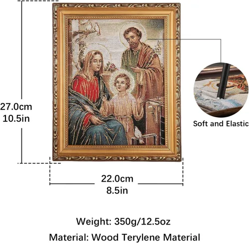Miniatura 7 de HZMAN Pintura de Jesús María y José de la Santa Familia, tejido retro hecho a mano, póster de personaje de la familia sagrada para pared, marcos