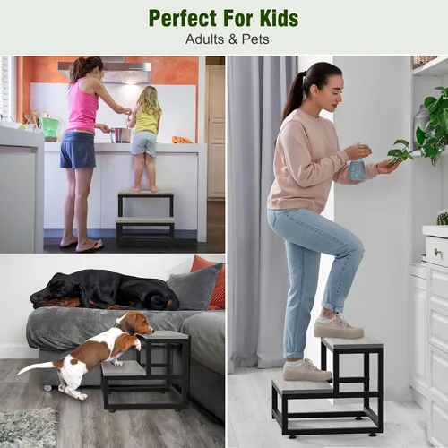 Miniatura 5 de LIANTRAL Taburete de 2 escalones para adultos y niños, taburetes de madera resistentes, taburete de mesita de noche con capacidad de carga de 500