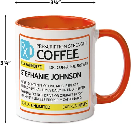 Miniatura 2 de Current Taza de café de cerámica personalizada con prescripción, tamaño grande de 11 onzas, tazas divertidas y novedosas, para añadir un nombre