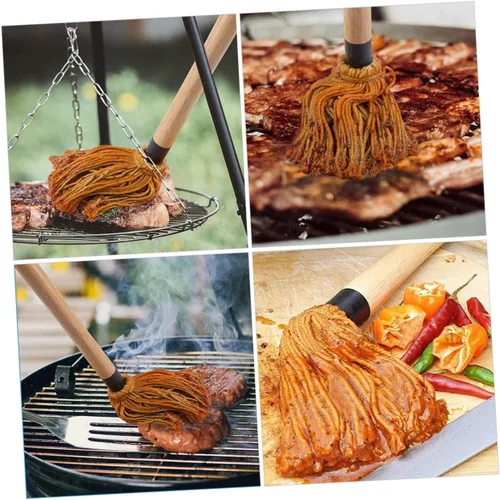 Miniatura 2 de ABOOFAN Juego de fregona para parrilla, cepillos de barbacoa para salsa Bbq Dipping Brush Basting Mop para asar material de madera de algodón
