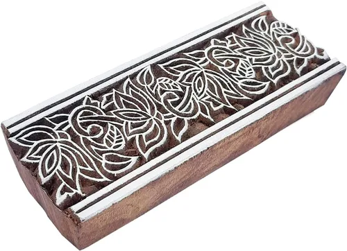 Miniatura 4 de Bloque de impresión intrincado patrón de borde floral grande sello de madera grande