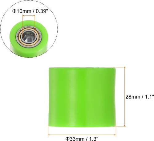 Miniatura 2 de HARFINGTON Tensor de polea de rodillo de cadena de 0.394 pulgadas (0.394 in), tipo cilindro de nailon, deslizador de rueda guía para Verde