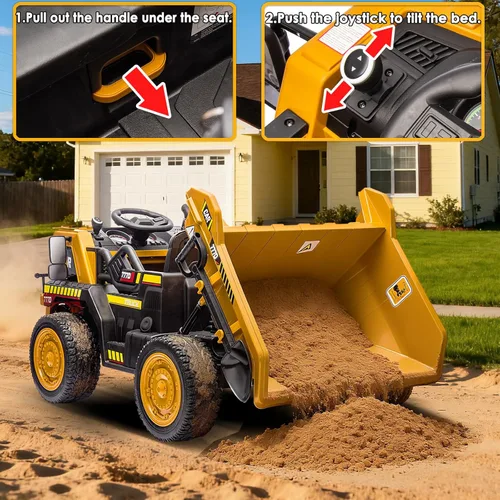 Miniatura 3 de NEWQIDA Camión volcador de 24V para niños, coche eléctrico con control remoto, vehículos de construcción con cama basculante eléctrica, pala