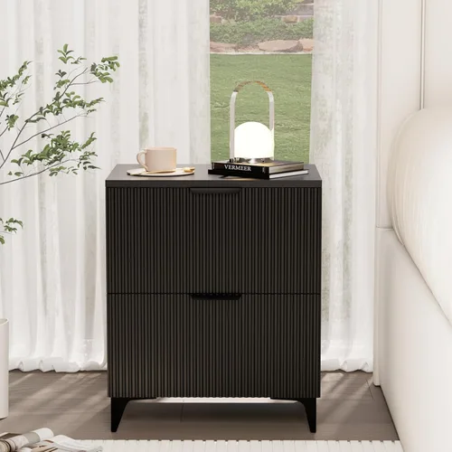 Miniatura 23 de Royal Windsor Mesita de noche acanalada con 3 cajones, mesa auxiliar lateral, armario de almacenamiento de acento, mesita de noche moderna