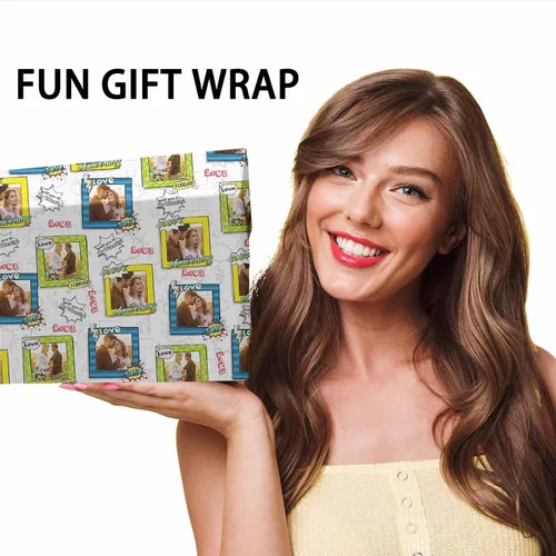 Miniatura 7 de Papel de regalo personalizado, divertido papel de regalo para cara, foto, nombre, Día del Padre, rollo de regalo para papá, hombres, mujeres, niños