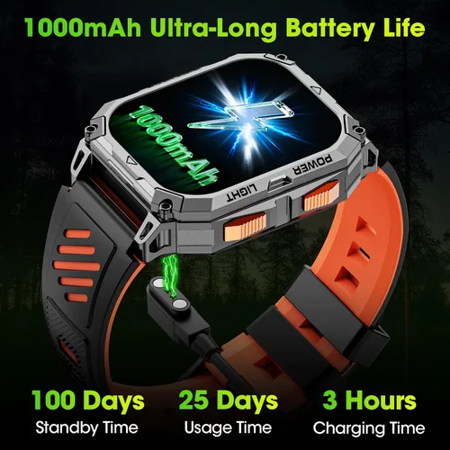 Miniatura 5 de Relojes inteligentes para hombres, 2.01 pulgadas HD Militar Smart Watch con batería de alta capacidad de 1000 mAh, linterna LED, respuesta, llamada