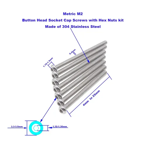 Miniatura 3 de Metric M2 304 - Kit surtido de tornillos y tuercas de cabeza de botón de acero inoxidable