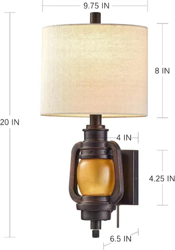 Miniatura 6 de Lámpara de montaje en pared, luces de pared vintage con cable enchufable, acabado de bronce oscuro, aplique de pared con pantalla de tela de lino