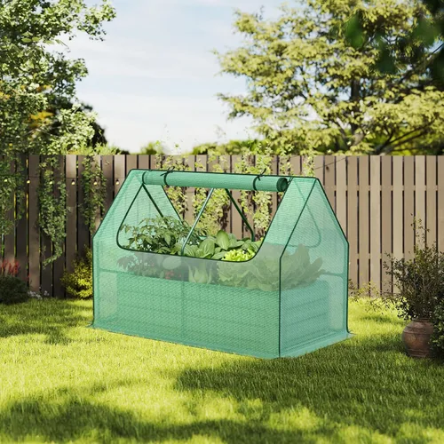 Miniatura 7 de Aoodor Kit de invernadero elevado de 4 pies x 2 pies x 1 pie con cama metálica elevada con 2 puertas enrollables con cremallera, para verduras, Verde