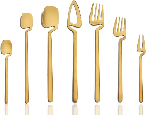 JASHII Juego de cubiertos de 28 piezas de acero inoxidable 304 para 4, juego de utensilios de metal para comer, incluye tenedor de frutas y cuchara